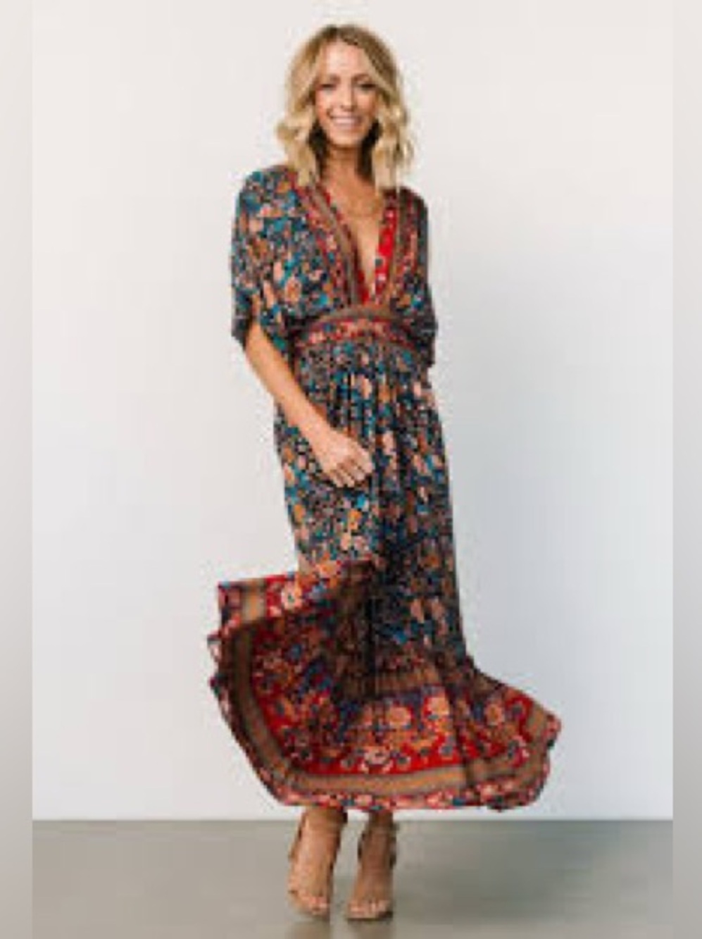 Baltic Born Leanne Boho Navy Floral V-Neck Maxi Dress Women’s Large